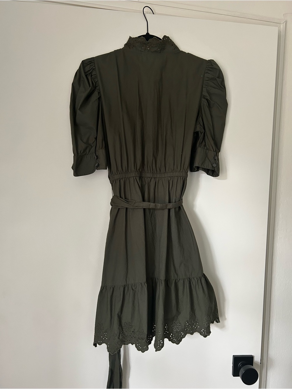 GAP Olive Green Eyelet Midi Dress with Puff Sleeves - Picture 5 of 6
